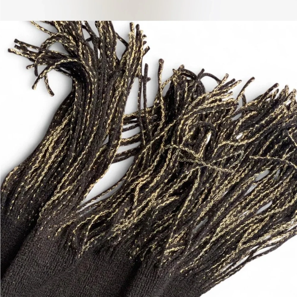 Y2K Glam Dark Coquette Lux Metallic Gold Fringe Scarf - Women Accessories